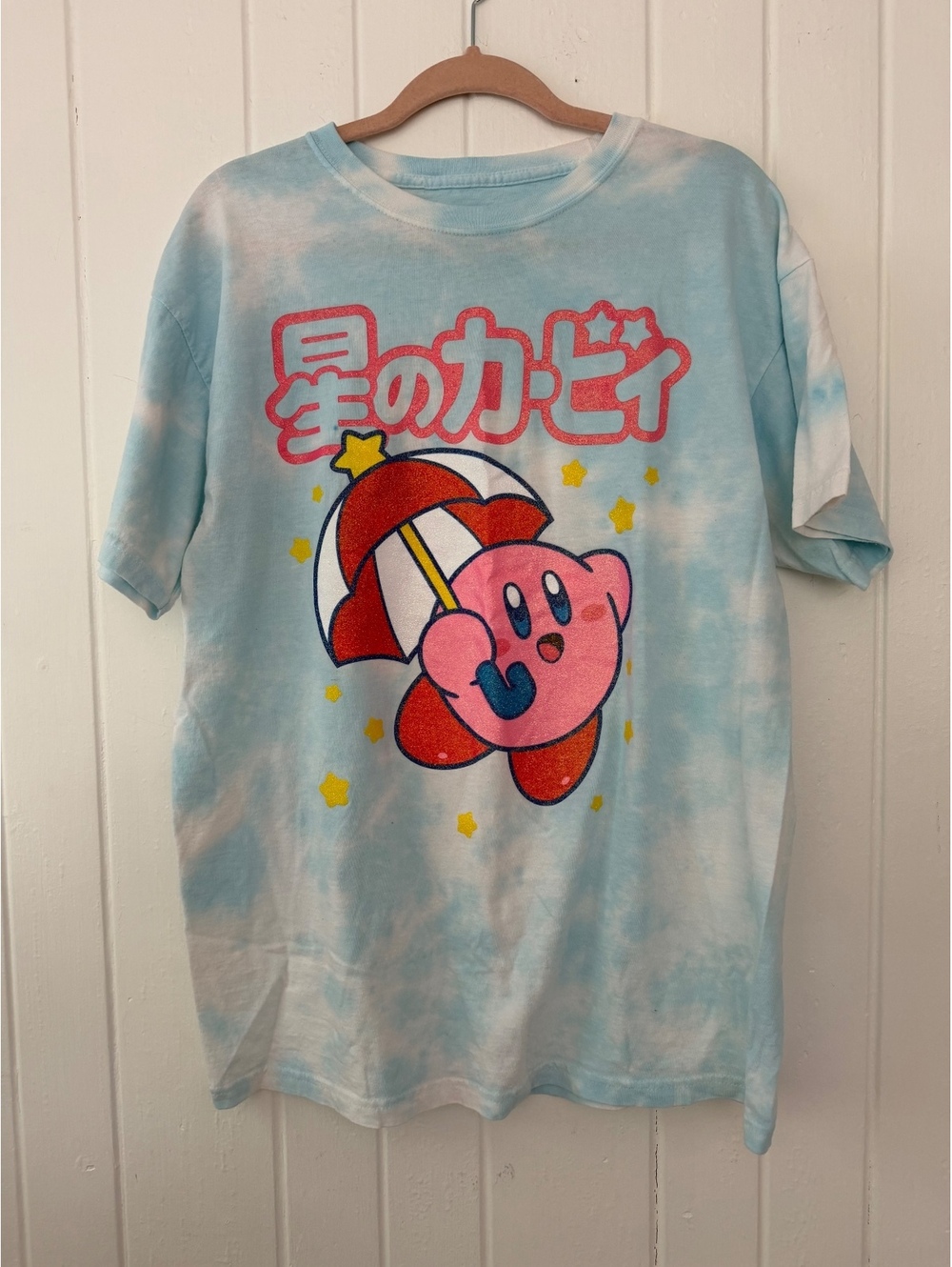 Kirby Tie-Dye Graphic T-Shirt with Japanese Text, Medium, 100% Cotton